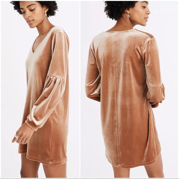 ✖️SOLD✖️•MADEWELL• Velvet Balloon-Sleeve Short Dress - Picture 10 of 13